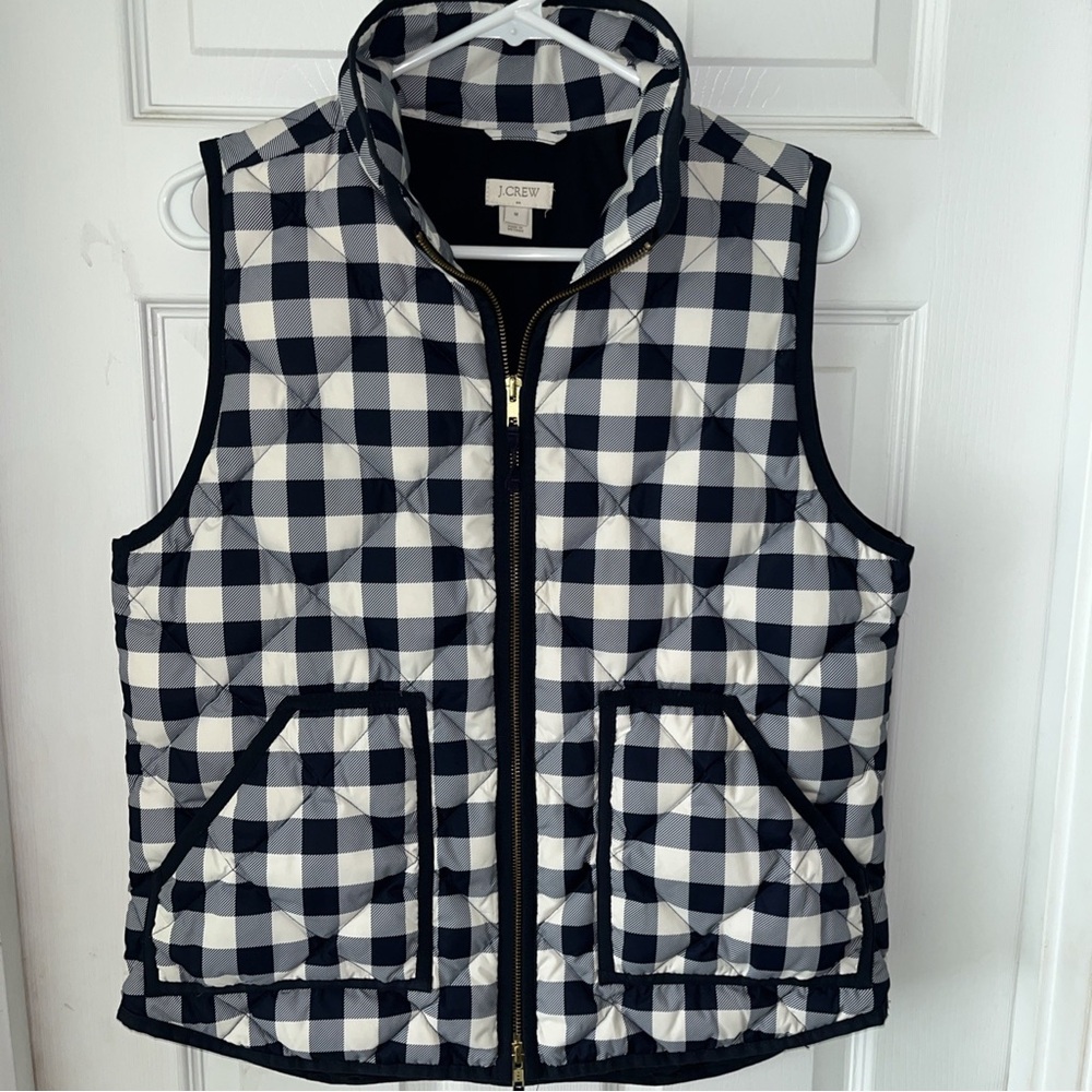 J. Crew Black & White Gingham Quilted Vest